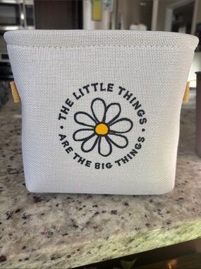 Life Is Good White Canvas Storage Bin with Yellow Tabs